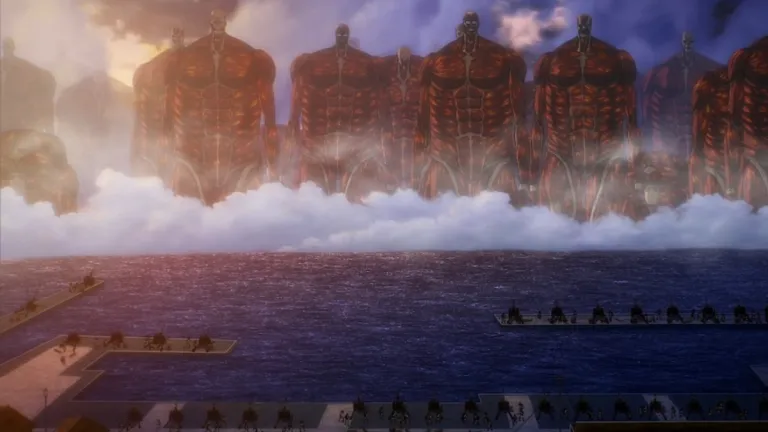 The Rumbling in full action, destroying everything in the Attack on Titan movie.