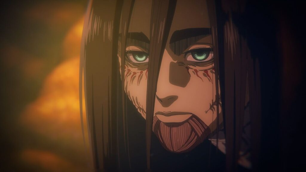 Upcoming Anime 2025 Epic battle scene from Attack on Titan Final Season Part 4 with Eren in his Titan form.